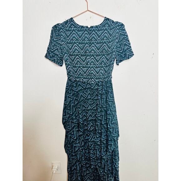 A.L.C. Blue Black Printed 100% Silk Scoop Neck Tiered Skirt Kylia Dress size 0 - Picture 3 of 16